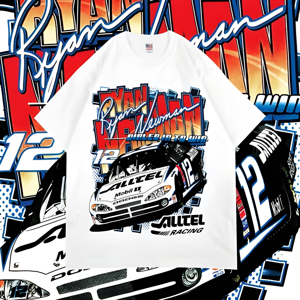 NASCAR White Vintage Bootleg - Premium Kaos Katun O-Neck