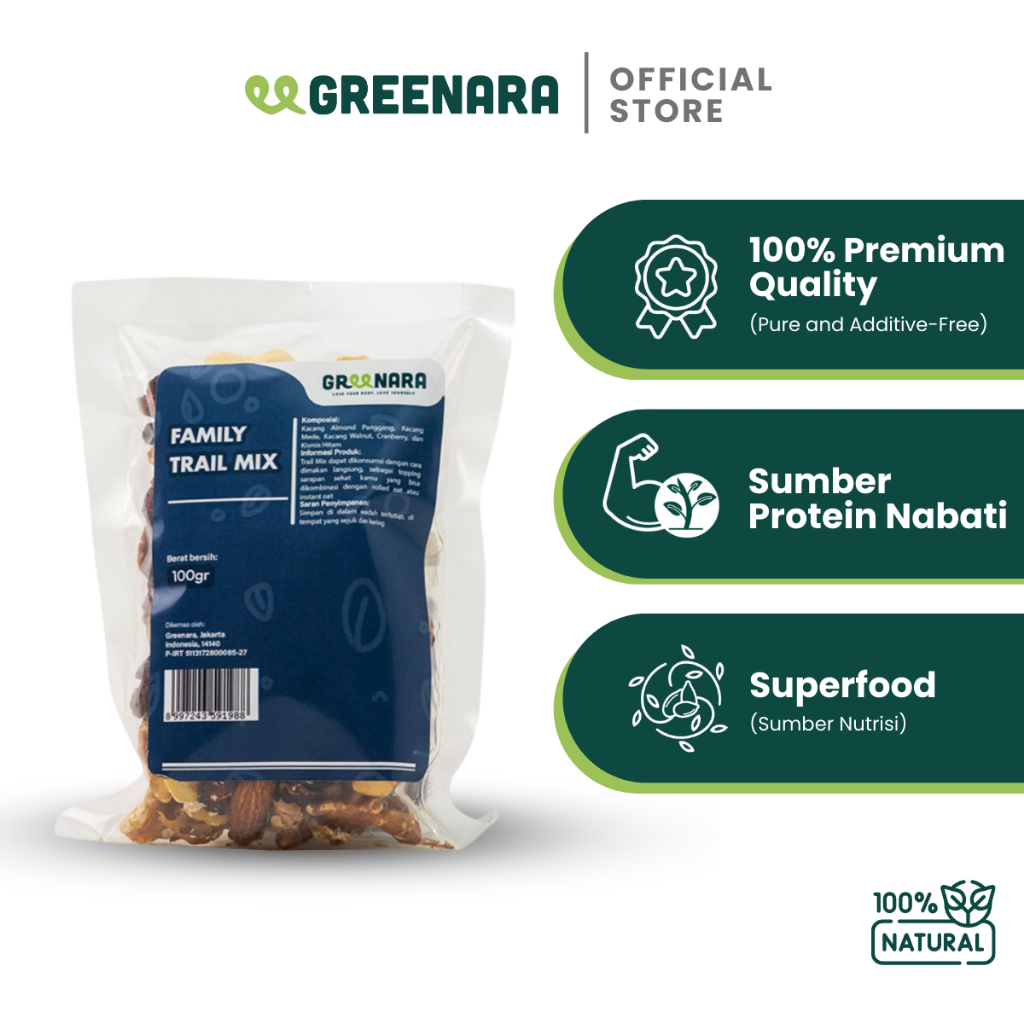

Greenara Natural Family Trail Mix 100gr / Healthy Snack (No Sugar Added) / Snack Sehat