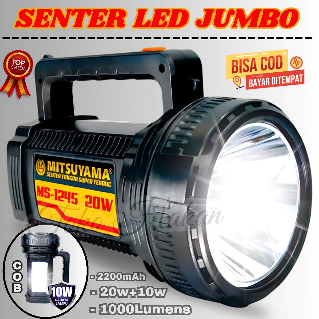 Senter LED Super Terang Jarak Jauh Mitsuyama Ms-1245 Senter Camping Multifungsi Waterproof Senter Ta