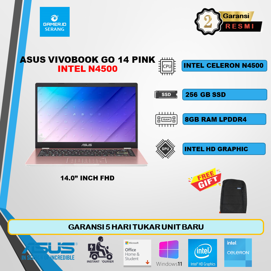 ASUS VIVOBOOK GO E410KA N4500 8GB 512GB W11+OHS+M365B 14.0FHD ROSE PINK -FHD4852M