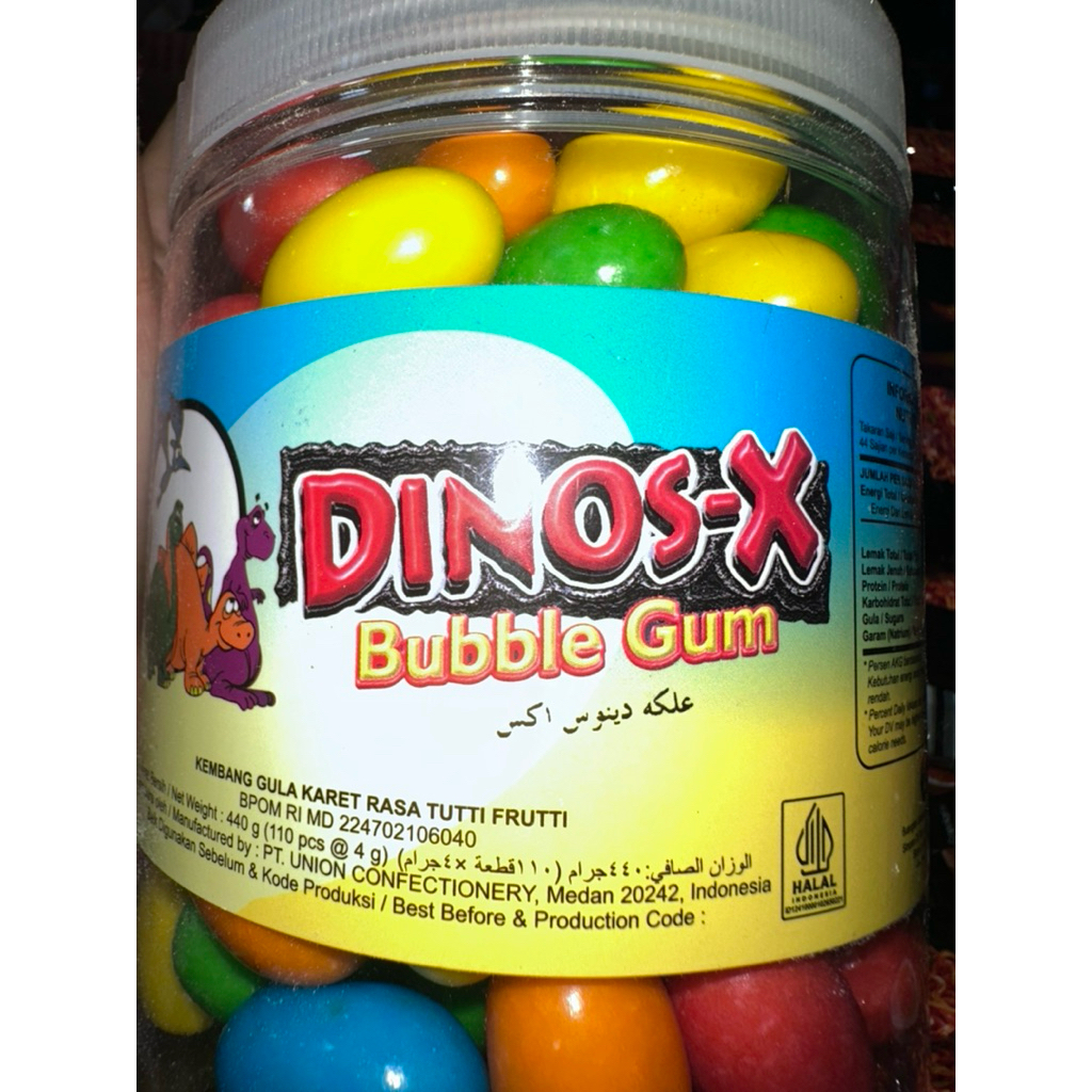 

Permen karet dino x telur bubble gum tutti frutty warna warni toples telur dino 110 pcs x 4 gr