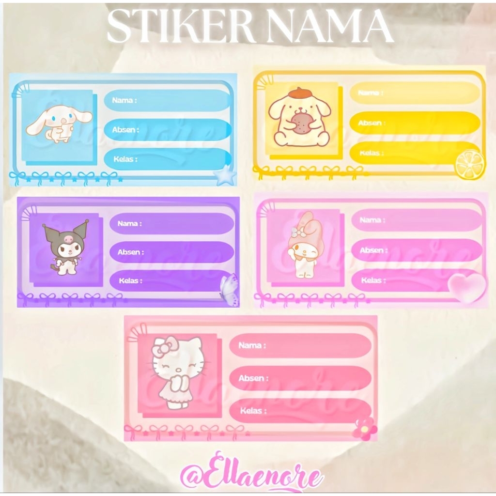 

STIKER LABEL NAMA SEKOLAH LUCU SANRIO 20pcs