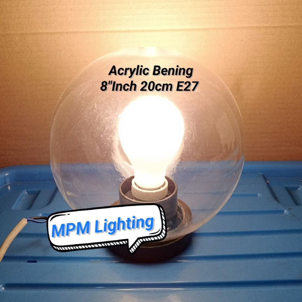 Kap Lampu Taman Pilar ACRYLIC BENING 8"Inch 20cm E27 Outdoor/ Kap Taman Bulat Akrilik Bening 20cm E2