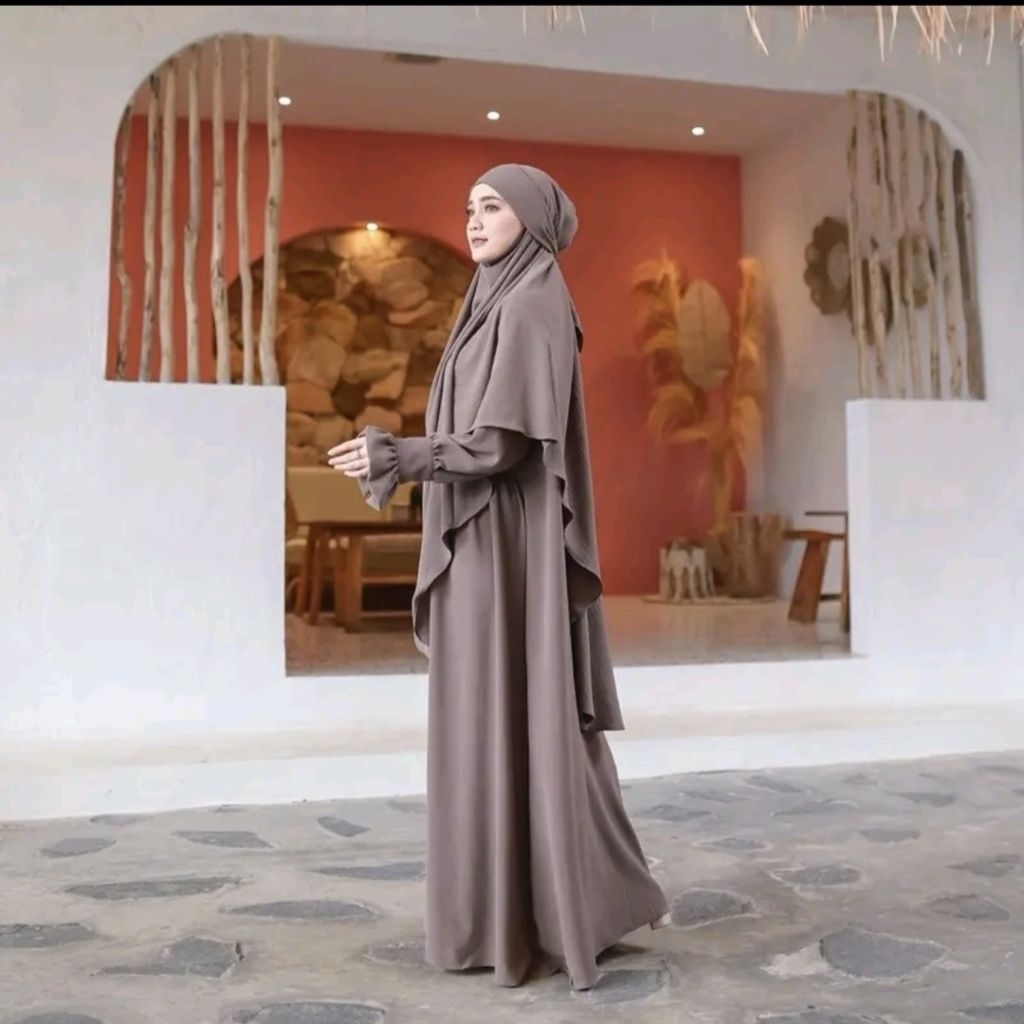 Bella set kerudung khimar crinkel airflow /gamis syar'i wanita muslimah /gamis busui