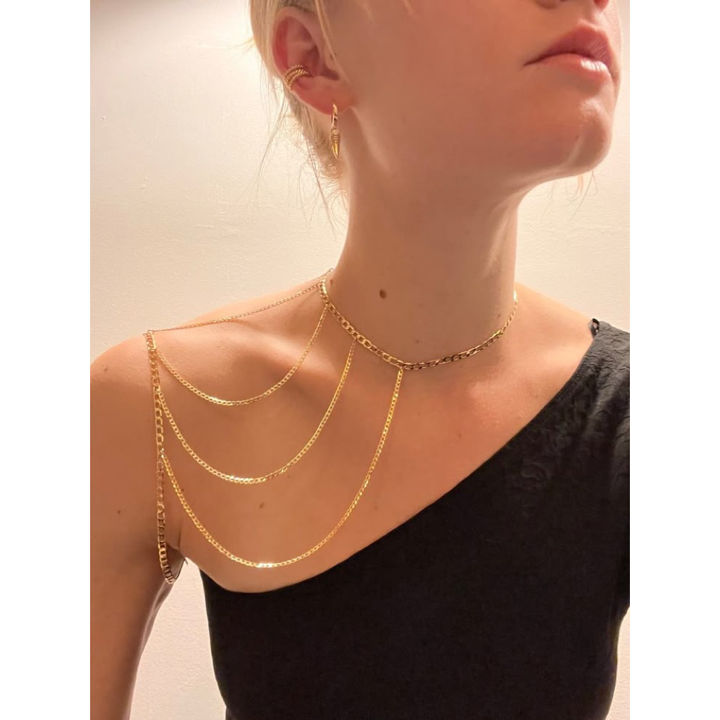 Shoulder Chain Accessories Choker Gold, Aksessoris Kalung Choker