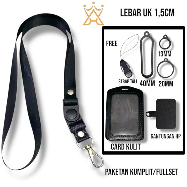 

Lanyard Gantungan Polos Hitam Lebar UK 1,5cm Multifungsi Paketan Kumplit Serba Ada