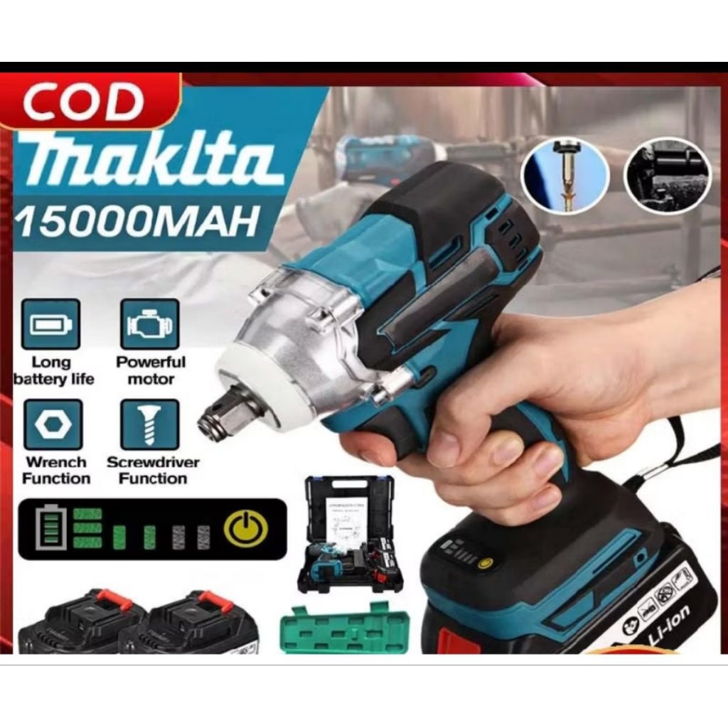 【COD】Cordless Impact Wrench 588V 680N/M Bor Impact Baterai 2 Baterai Impek Baterai Kunci Wrench Rech
