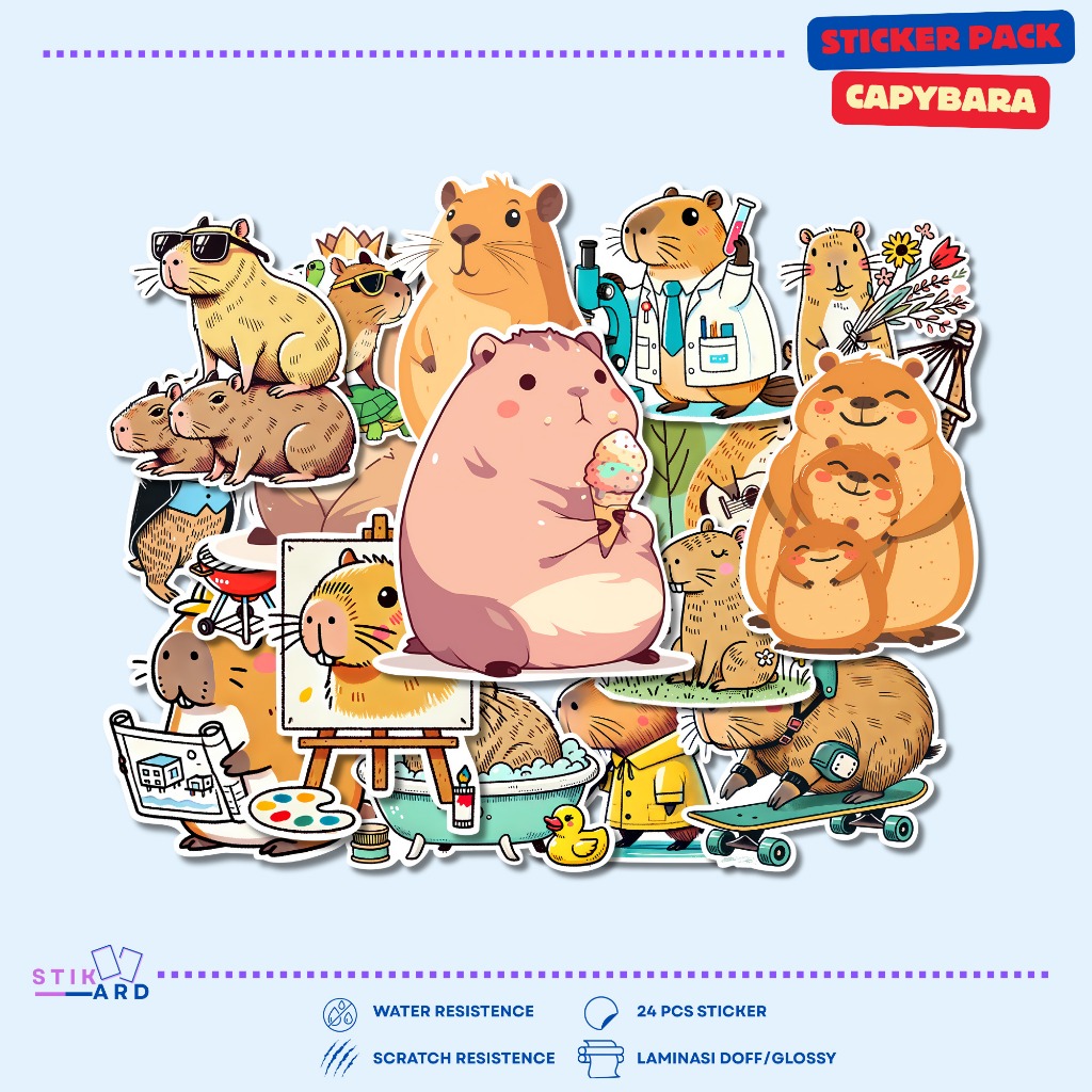 

Stiker Capybara Lucu | Sticker Pack Laptop Tumbler Helm Koper - Bahan Vinyl Waterproof