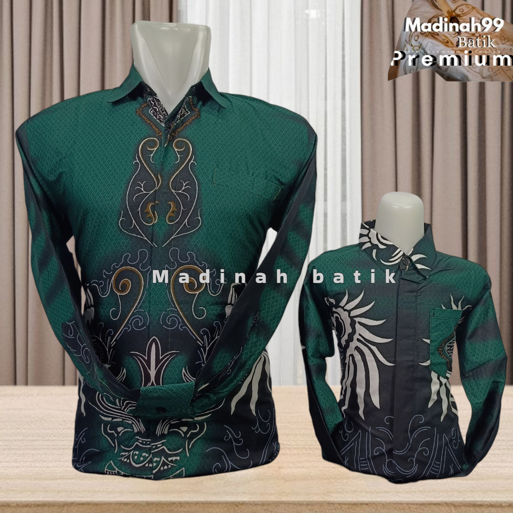 batik hijau emerald / batik pasangan ayah dan anak warna hijau emerald motif sumatera series cod