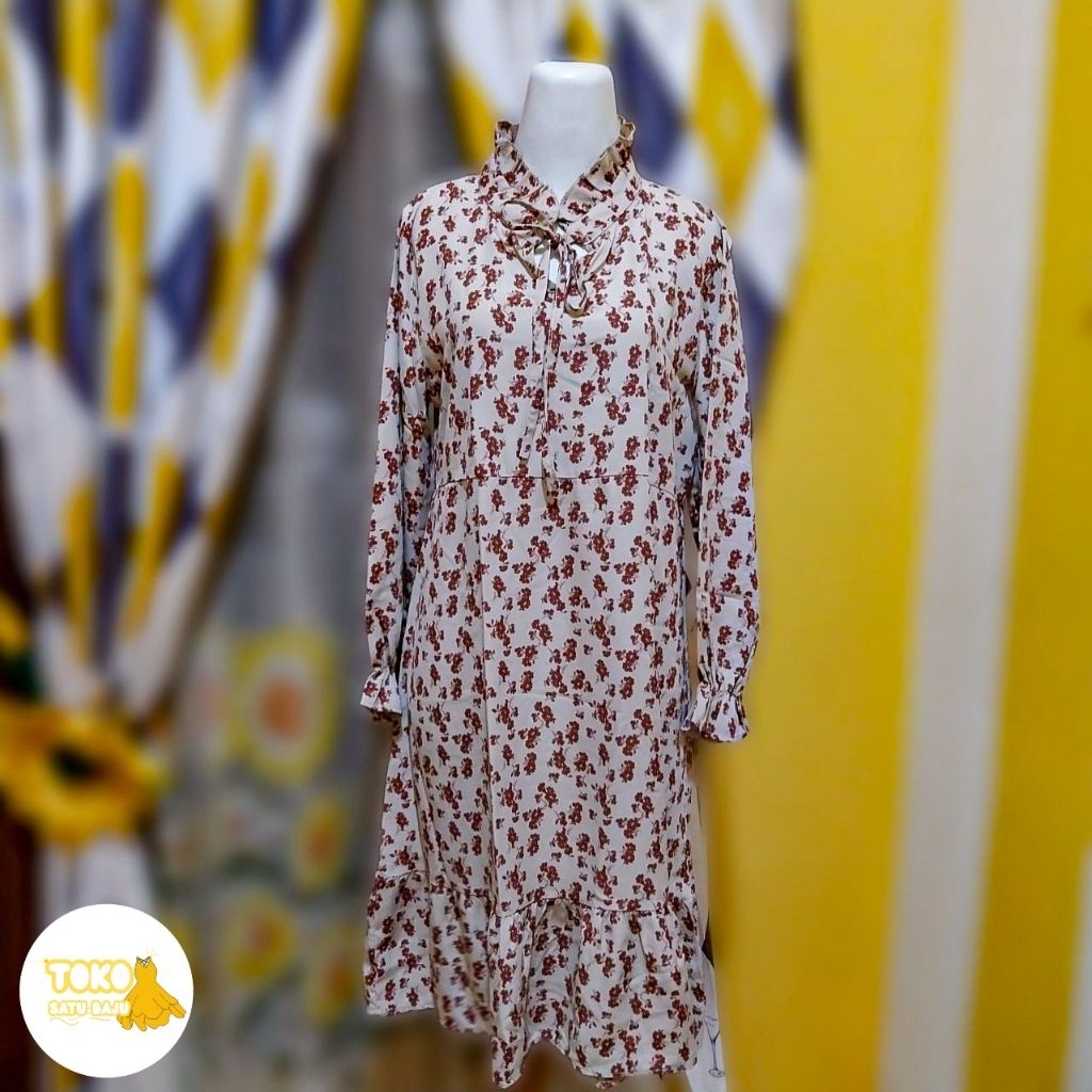 midi dress bunga bunga coklat