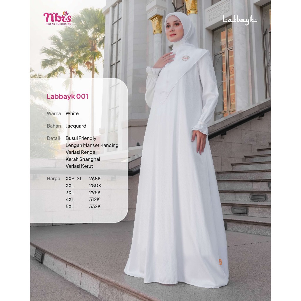 GAMIS PUTIH POLOS // GAMIS DAILY POLOS // GAMIS NIBRAS LABBAYK 001
