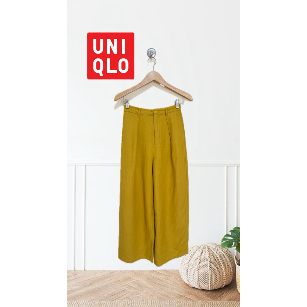 PL celana kulot linen mustard Uniqlo wanita