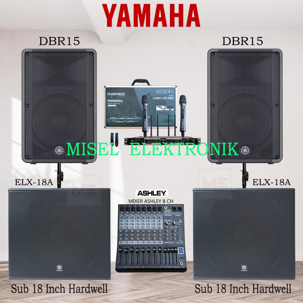 Paket Sound System Indoor Speaker Aktif 15 Inch Yamaha DBR15 Subwoofer Hardwell 18 Inch