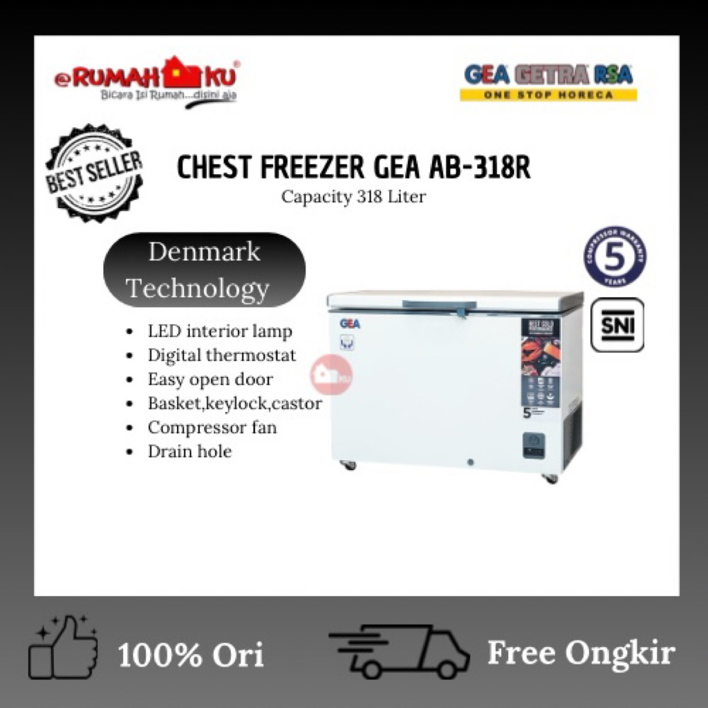 GEA CHEST FREEZER AB-318/FREEZER BOX GEA KAPASITAS 318L/FREEZER BOX GEA