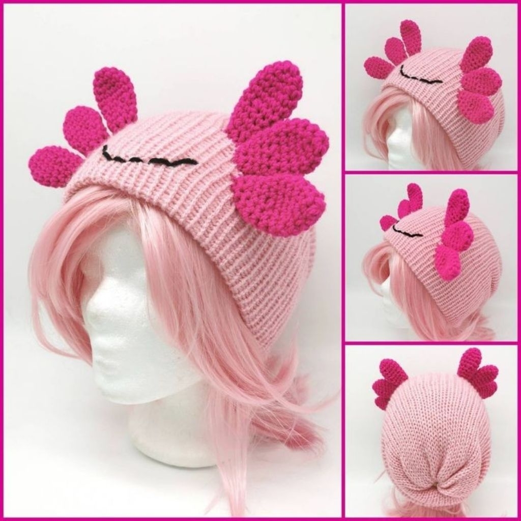 HANDMADE AXOLOTL BEANIE HAT/SALAMANDER MEXICO/AESTHETIC ESTETIK/KAWAI STYLE/SANRIO/CUTE BEANIE HAT/T
