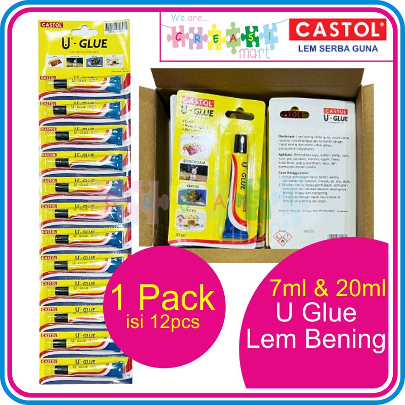 

Castol U Glue Pak isi 12pcs Lem Bening Serba Guna Bisa Styroforam 7ml & 20ml