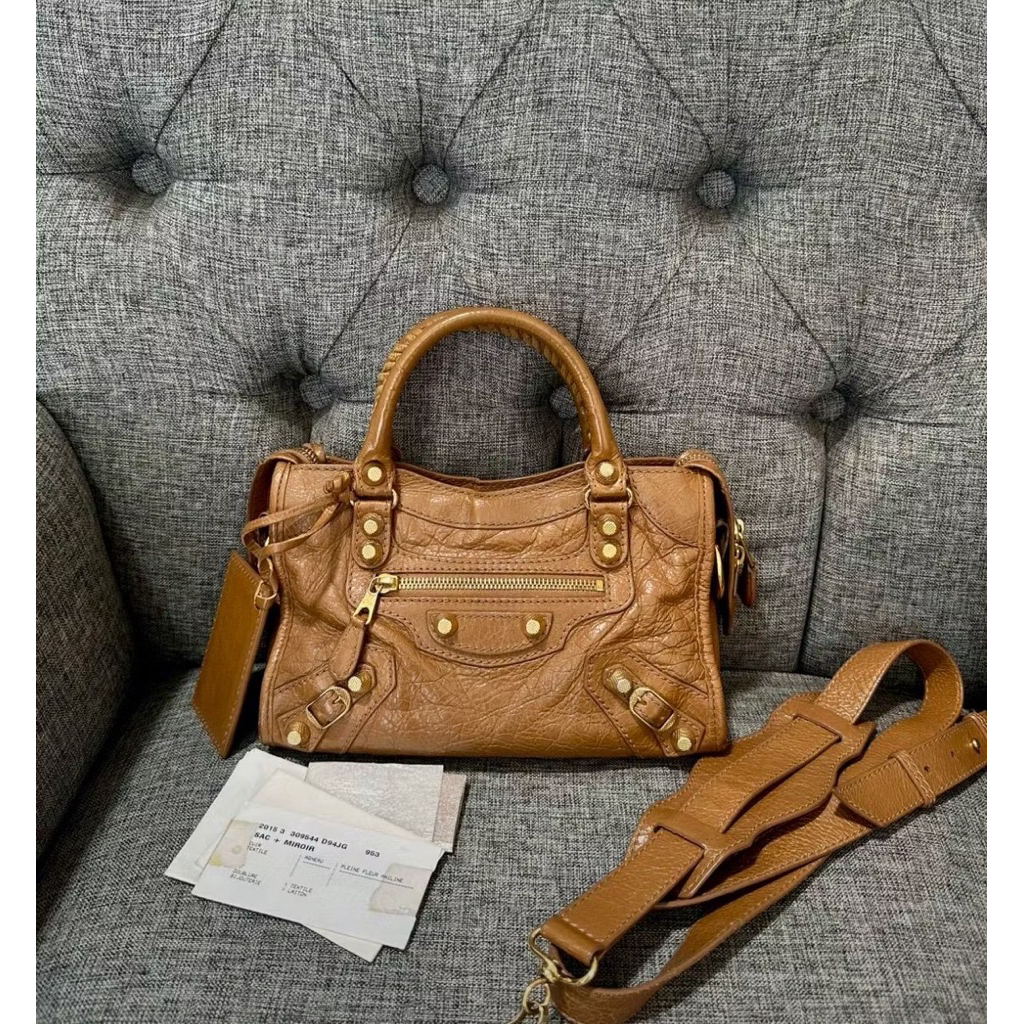 SOLD Preloved Balenciaga Classic Mini City Brown Caramel GHW