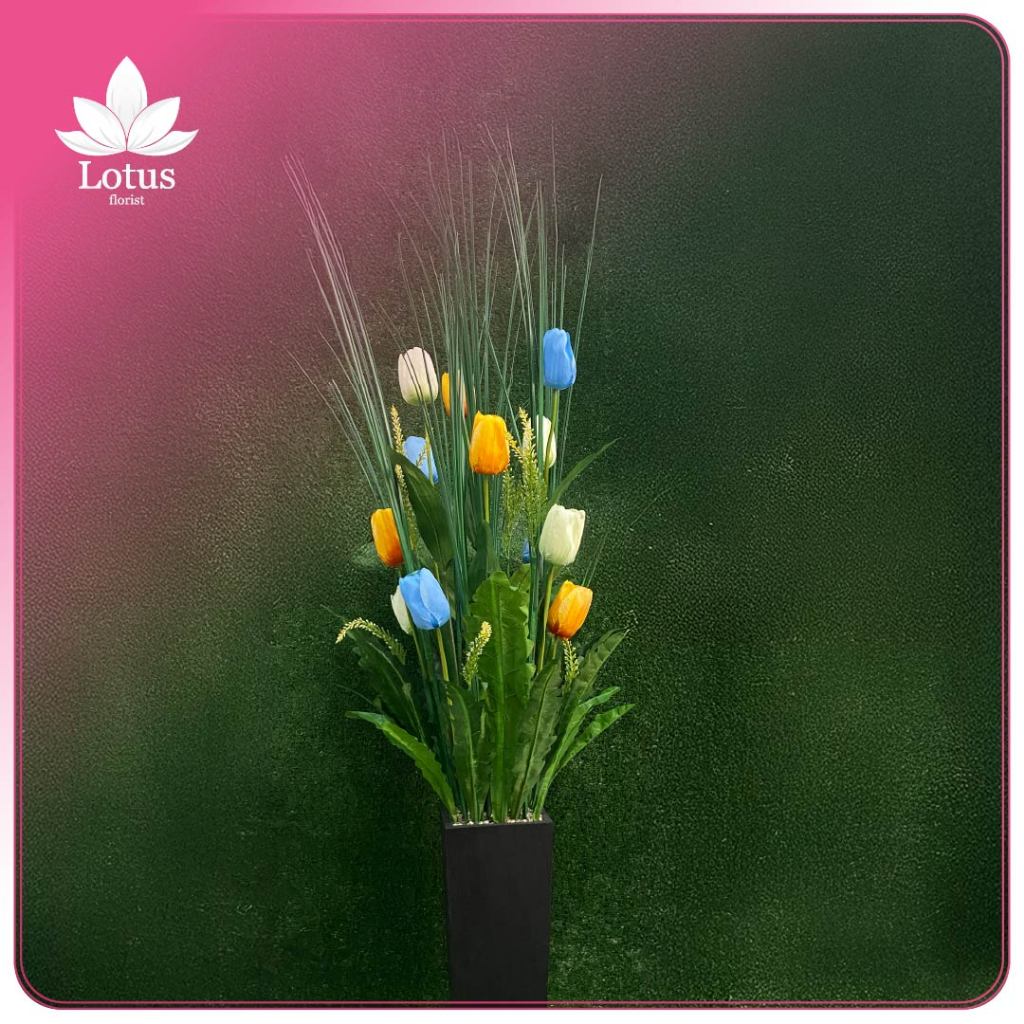 Pohon Artificial - Rangkaian Tulip Pot Kayu