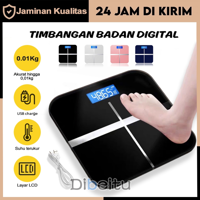 Timbangan Badan Digital 180KG Timbangan Berat Badan Digital USB Charger Pengukur Suhu Ruangan