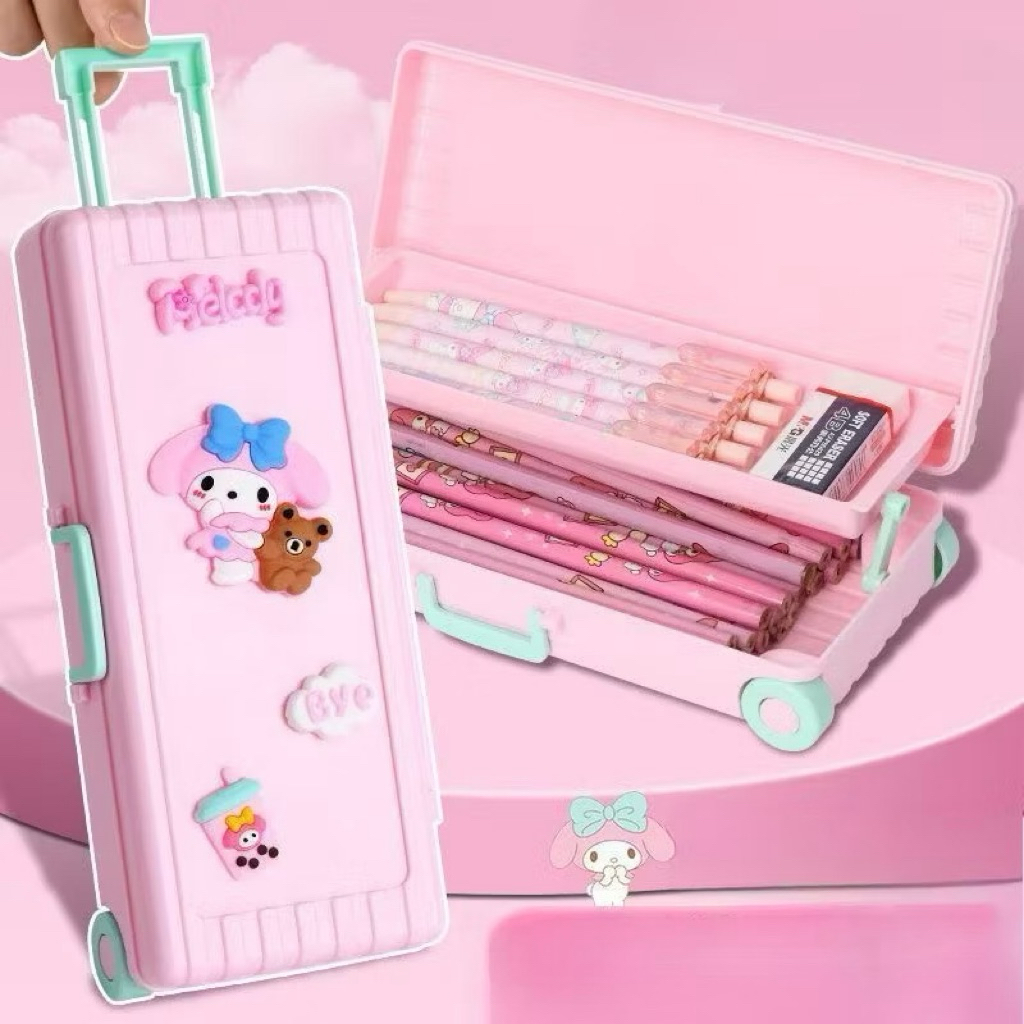 

Kotak Alat Tulis Bentuk Troli Mini Lucu Korumi/Melody/Pochacho, Pensil Case Free Stiker 3D