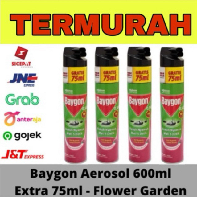 4 PCS BAYGON JUMBO BAYGON AEROSOL FLOWER GARDEN ISI 600+75 ML ANTI NYAMUK ANTI LALAT ANTI KECOA PEMB