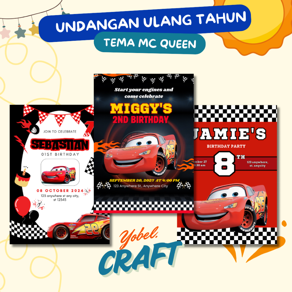 Undangan Ulang Tahun Lightning Mc Queen Custom - Birthday Invitation - Undangan Ultah Anak