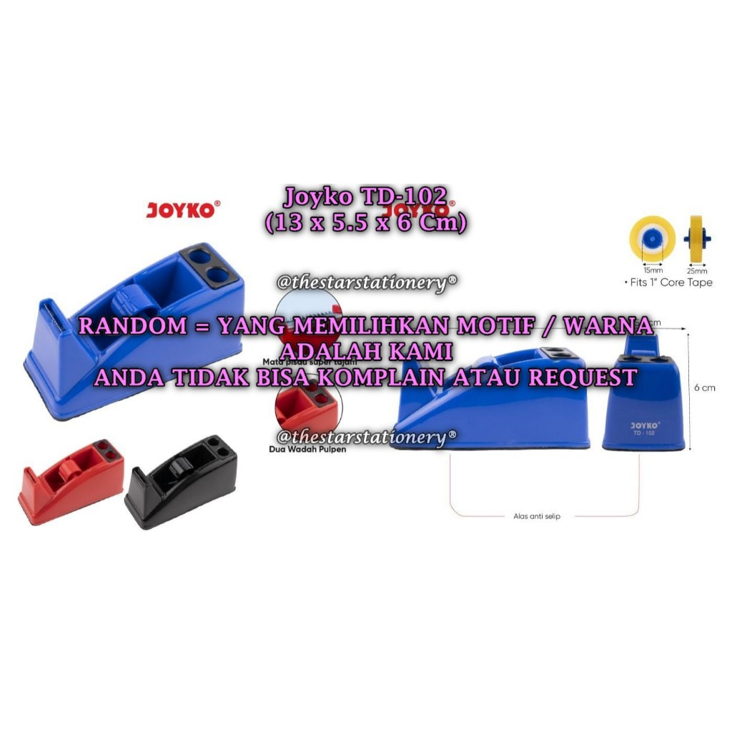 

(1 Biji) GROSIR Tape Dispenser JOYKO TD-102 Tape Cutter Pemotong Pita Perekat Joyko TD-102 (1 Biji)