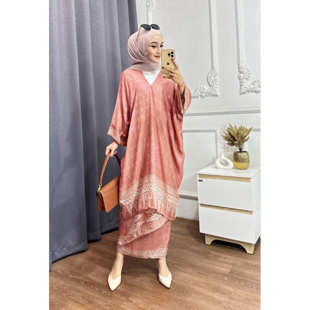 SET KAFTAN VISCOSE BATIK CAP OUTFIT WANITA