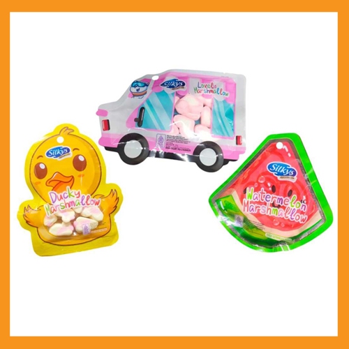 

Silkys Marshmallow Aneka Rasa Buah Isi 1 Pack isi 10 Pcs Marsmelow Karakter Semangka Bebek Mobil / Silkys Marshmallow