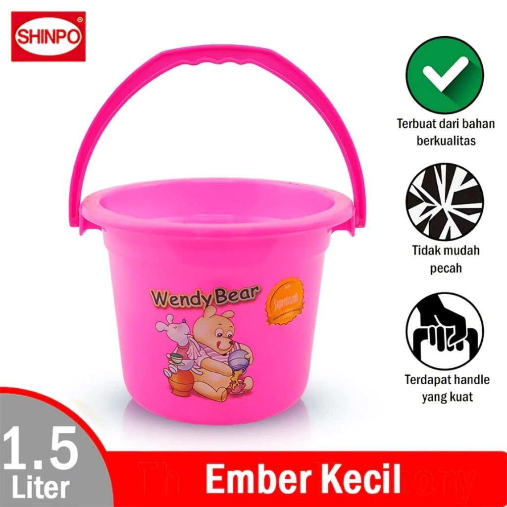 Shinpo Ember Kecil 1,5 Liter Bahan Tebal Warna Pink Biru Oren - Ember Mini Tempat Sabun