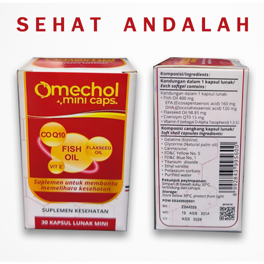 OMECHOL MINI CAPS (1 BOX/ 30 KAPSUL) MINYAK IKAN - SUPLEMEN KESEHATAN