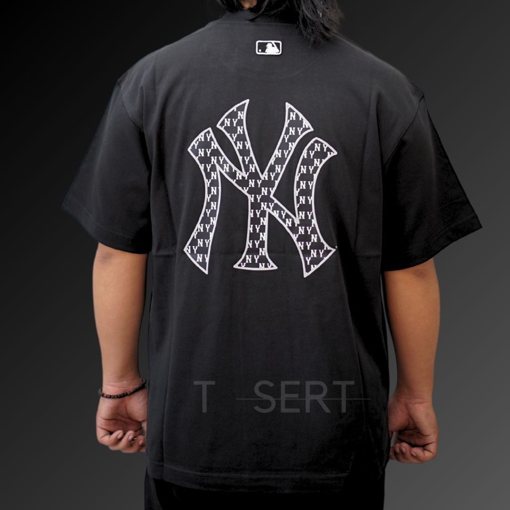 Mlb Korea NY Yankees Classic Monogram Big Lux Black Tee Original / Kaos Mlb Authentic