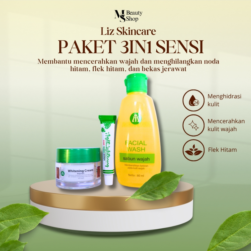 Liz Skincare - Paket 3in1 Lengkap (Salep Night Whitening + Whitening Cream + Facial Wash) - Menghila