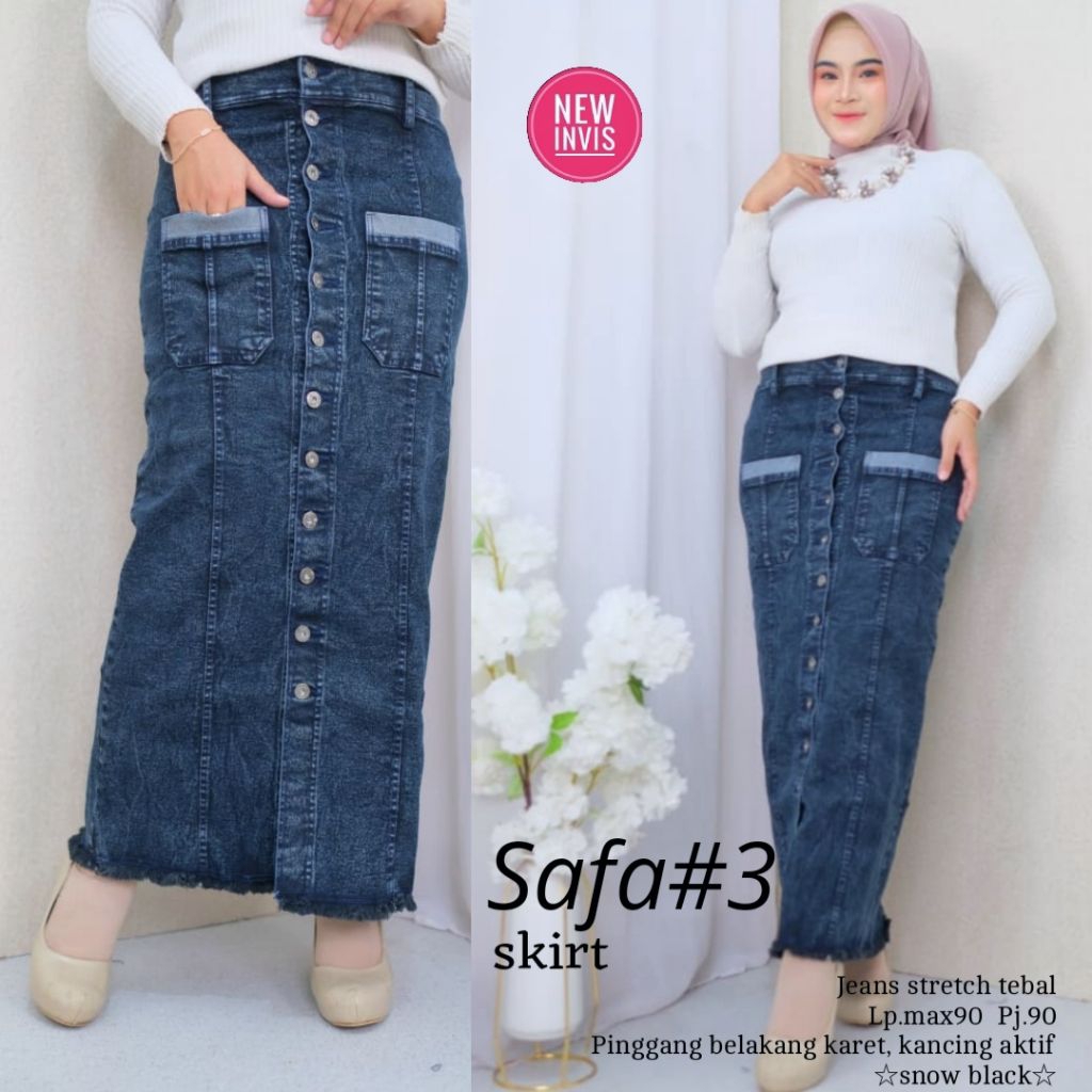 Rok Jeans Panjang Rok Span Jeans Wanita Rok Levis Melar Full Kancing Terbaru Rok Jeans Stretch Kanci