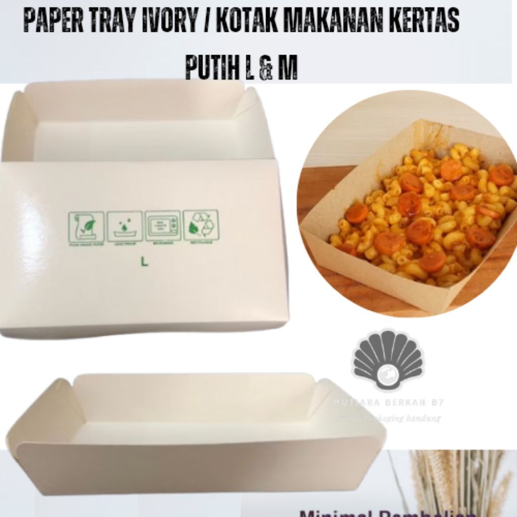 Paper tray ivory / kotak makan kertas putih ukuran L