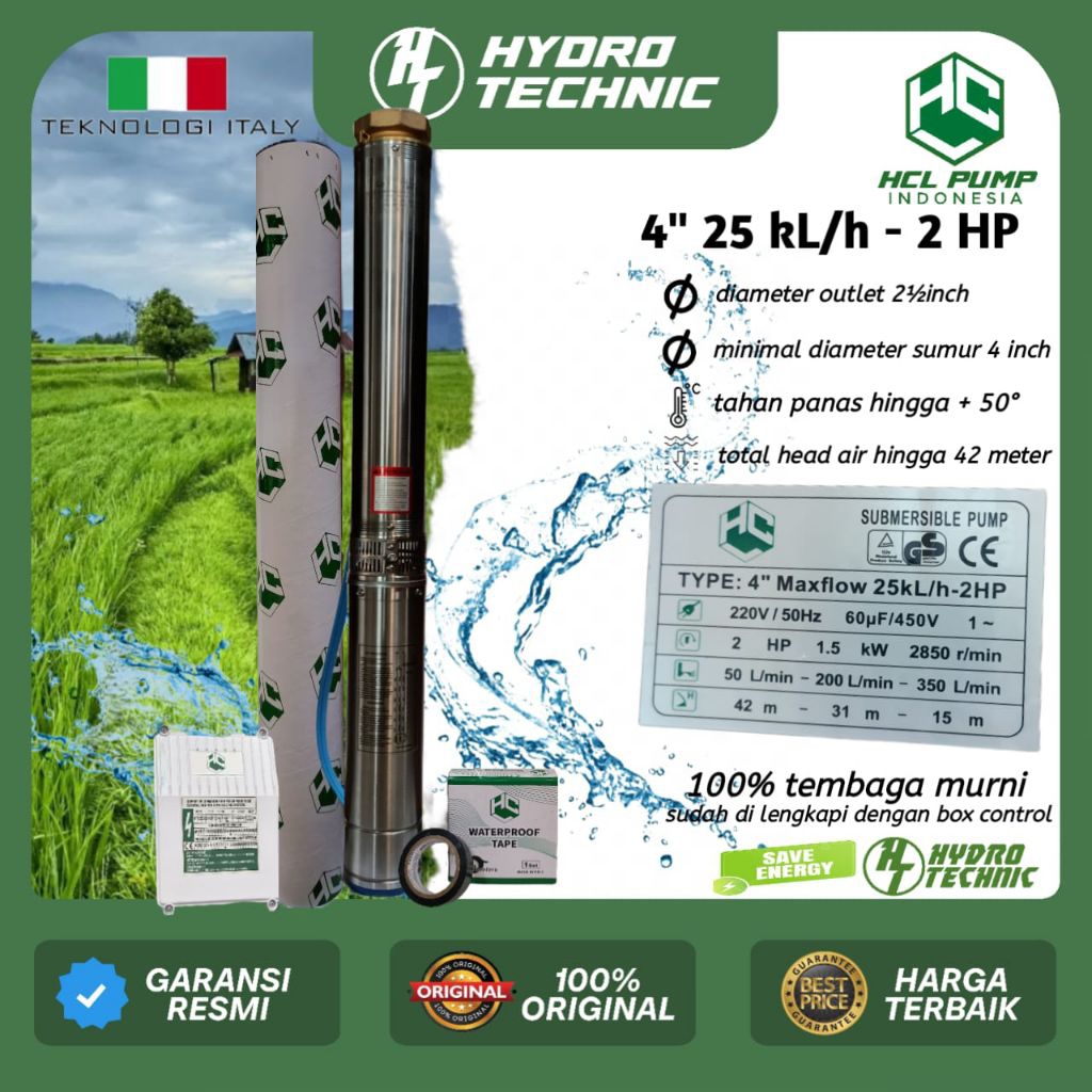 POMPA SATELIT SUBMERSIBLE HCL PUMP 2 HP 25 KUBIK OUTLET 2,5 INCH ORIGINAL HCL