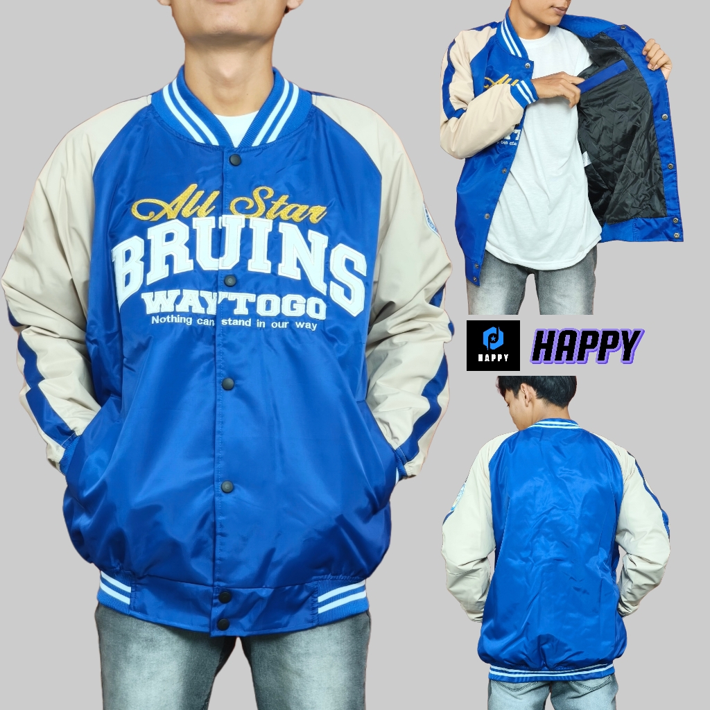 HAPPY  Jaket Varsity Bomber Premium Pria Wanita UCLA BRUINS Terbaru Kekinian