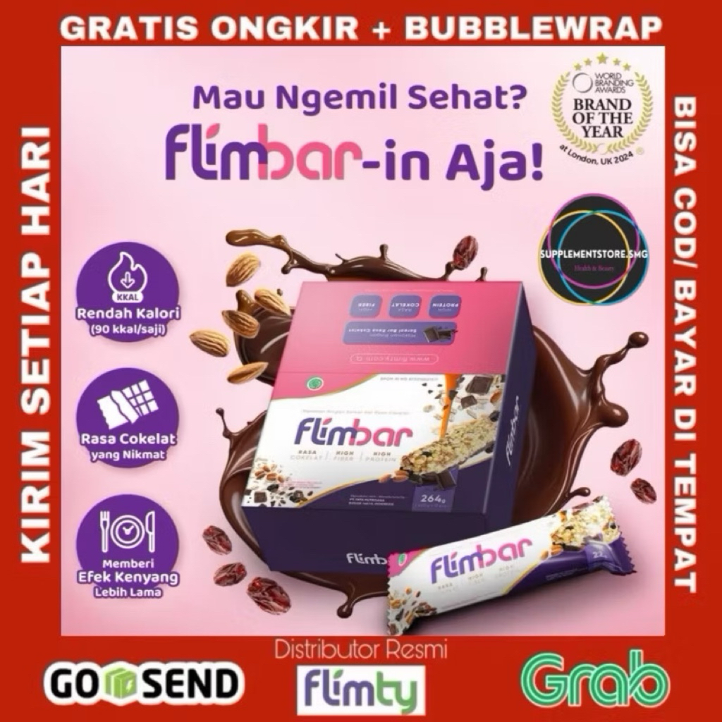 

FLIMBAR 1 box isi 12 pcs Snack Sehat rasa Coklat Flimty