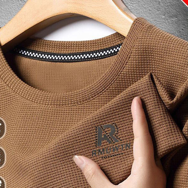 Men's Summer Short Sleeve Waffle Casual round Neck Print POLO Upscale