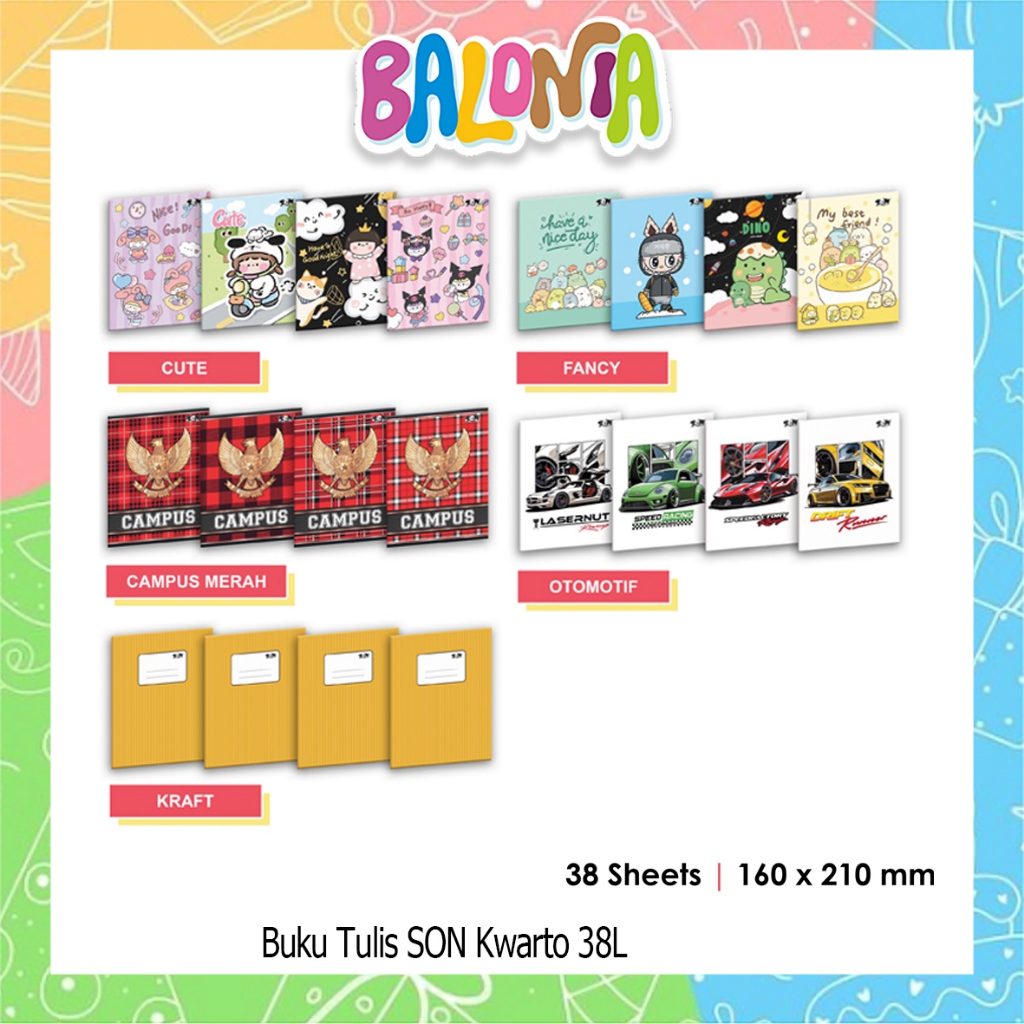 

(1 Buku isi 38lembar) Buku Tulis SON Kwarto isi 38lembar 160x210mm, buku tulis sekolah, buku sekolah