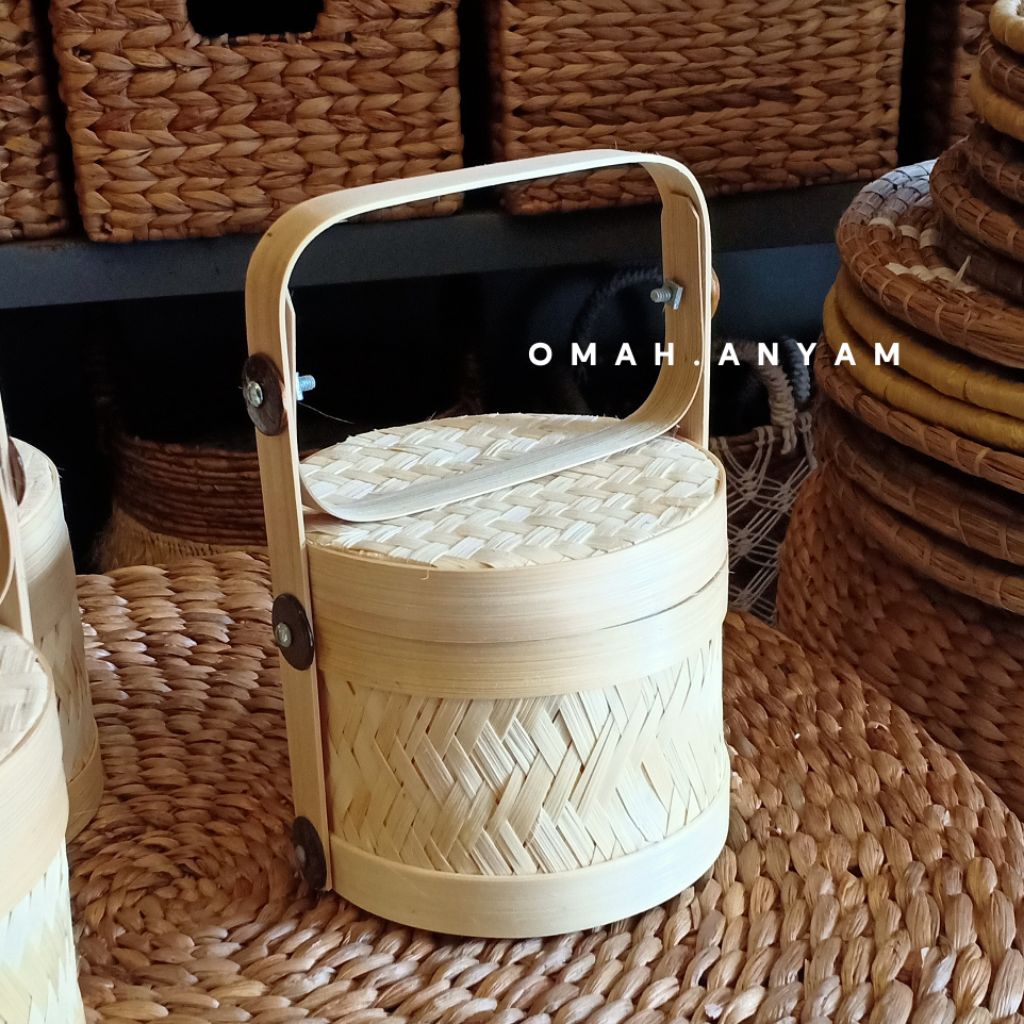 Tas hampers lebaran | keranjang hampers | Tas souvenir | Keranjang Bambu handle premium