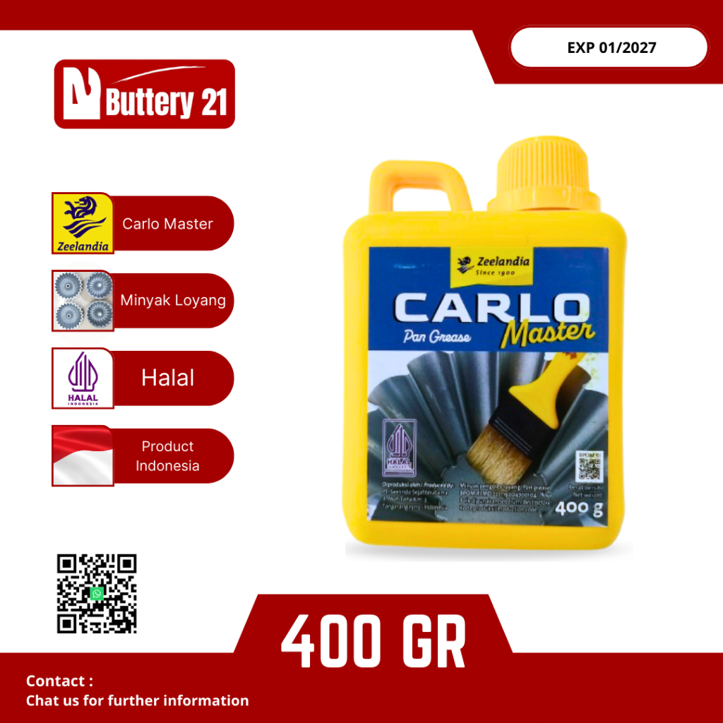 

ZEELANDIA CARLO MASTER 400 GR / MINYAK PENGOLES LOYANG/MINYAK LOYANG/MINYAK CETAKAN KUE