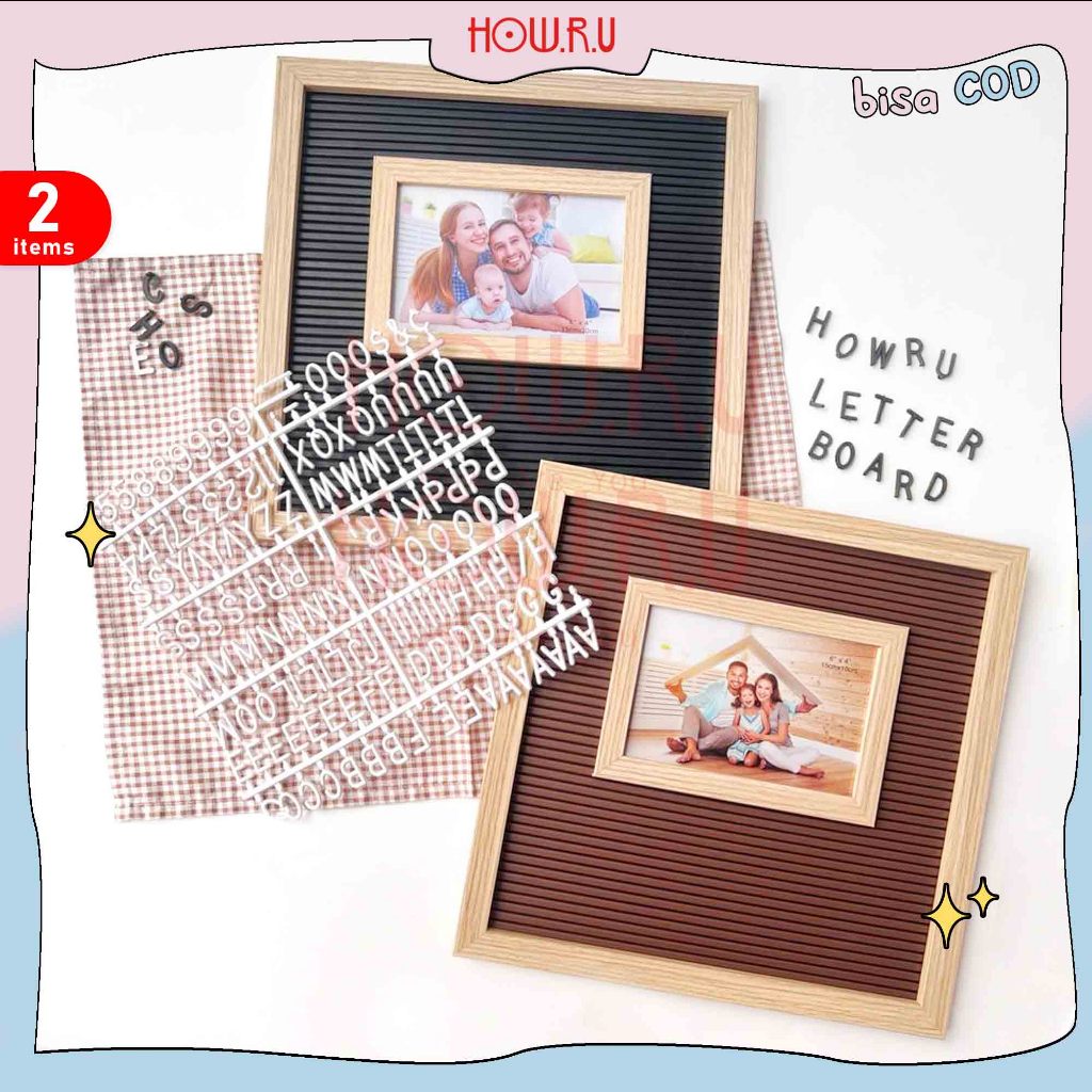 HOW.R.U GROSIR | 1 Frame - Letter Board Persegi Sudah Include Huruf / Papan Nama Bayi / Papan Menu /