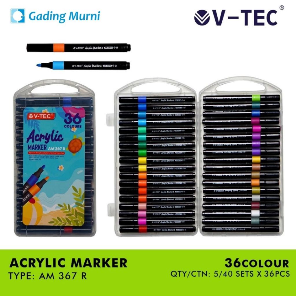 

V-TEC Acrylic Marker 12/24/36 COLOR (AM 367 R) - Pen Akrilik Marker Warna Cepat Kering Tahan Air