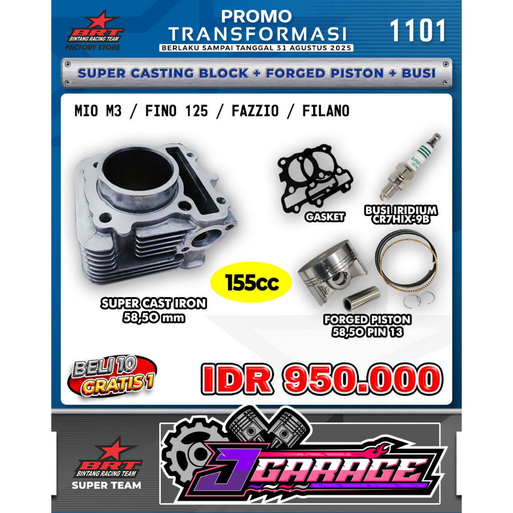 BLOK CASTING BRT - MIO M3 / 58.50MM / BLOK CASTING + PISTON 58.50 PIN 13 BRT