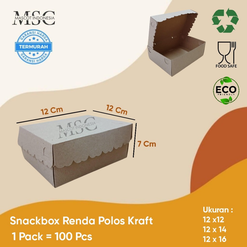 Dus Katering Renda | Dus Nasi Polos Kraft | Dus Snack Polos Kraft | Snackbox Renda Polos Kraft