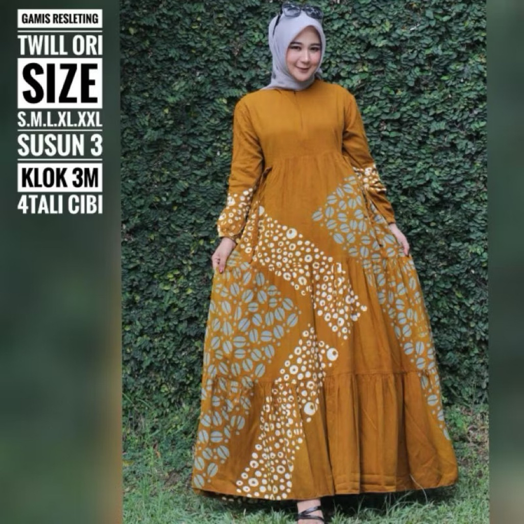 MOTIF TERBARU GAMIS TWILL SUSUN RESLETING DEPAN BAHAN TWILL ORI / GAMIS TWILL CAP MALAM BATIK PEKALO