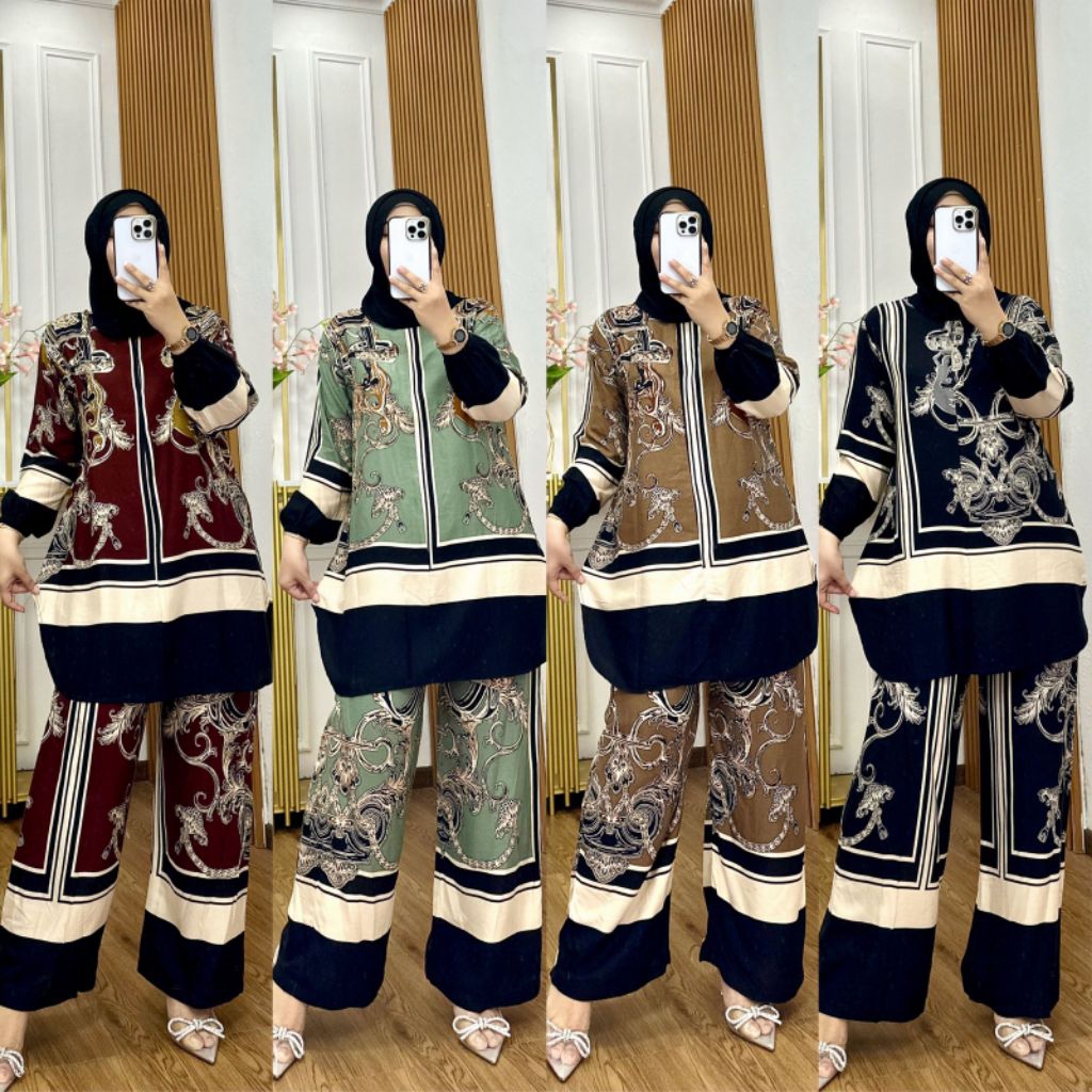 Setelan Katun, Setelan Rayon, Set Tunik, Set Rayon, Wanita, Muslim, Setelan Wanita