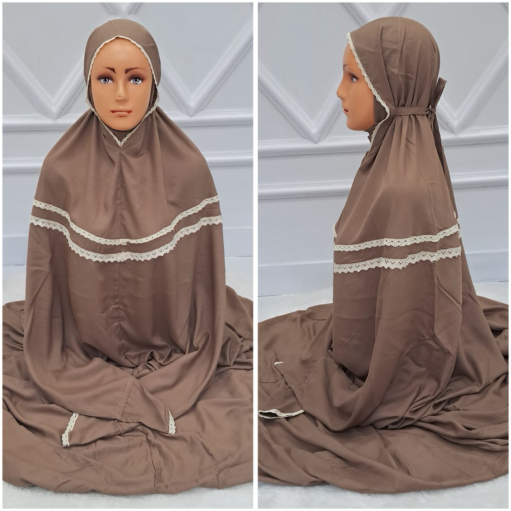 MUKENAH TERUSAN RAYON TWILL POLOS RENDA RAJUT