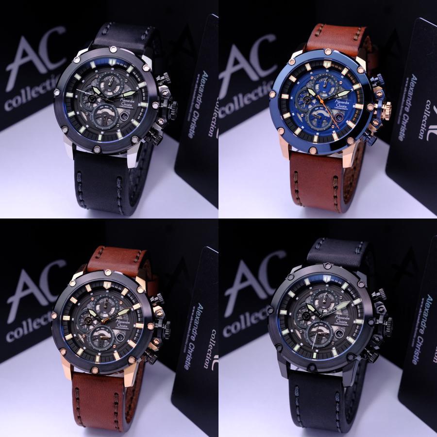ALEXANDRE CHRISTIE 6564 PRIA ORIGINAL AC 6564 AC6564 JAM TANGAN COWOK ARLOJI KULIT FASHION